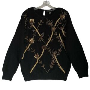 Vintage Silk Angora Wool Sweater Women 1X Black Beaded Embroidered Glam 90s